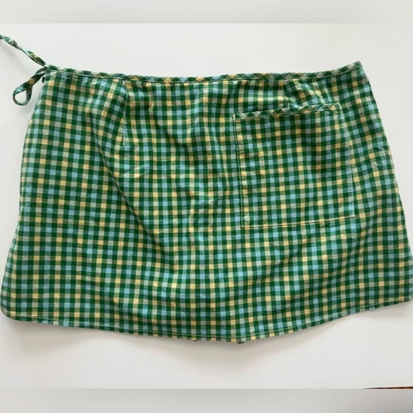 Abercrombie Kids Girls Plaid Skort Size 16 Y2K Preppy Gingham Green Yellow - Picture 2 of 7